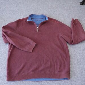 Tommy Bahama Mens Reversible Quarter Zip Pullover Sweater Burgundy Blue 1876 XL?
